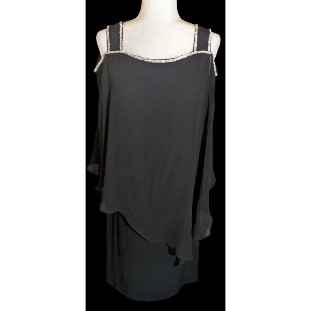 Vintage Glam Goth Glamour Nights Layered Chiffon Cocktail Dress With Rhinestone